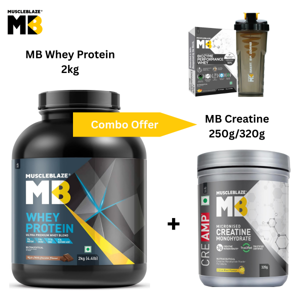 Mb Rasone Protein MUSCLEBLAZE (MB) Whey Protein - 2kg + Creatine 250g/320g - VHG Depot